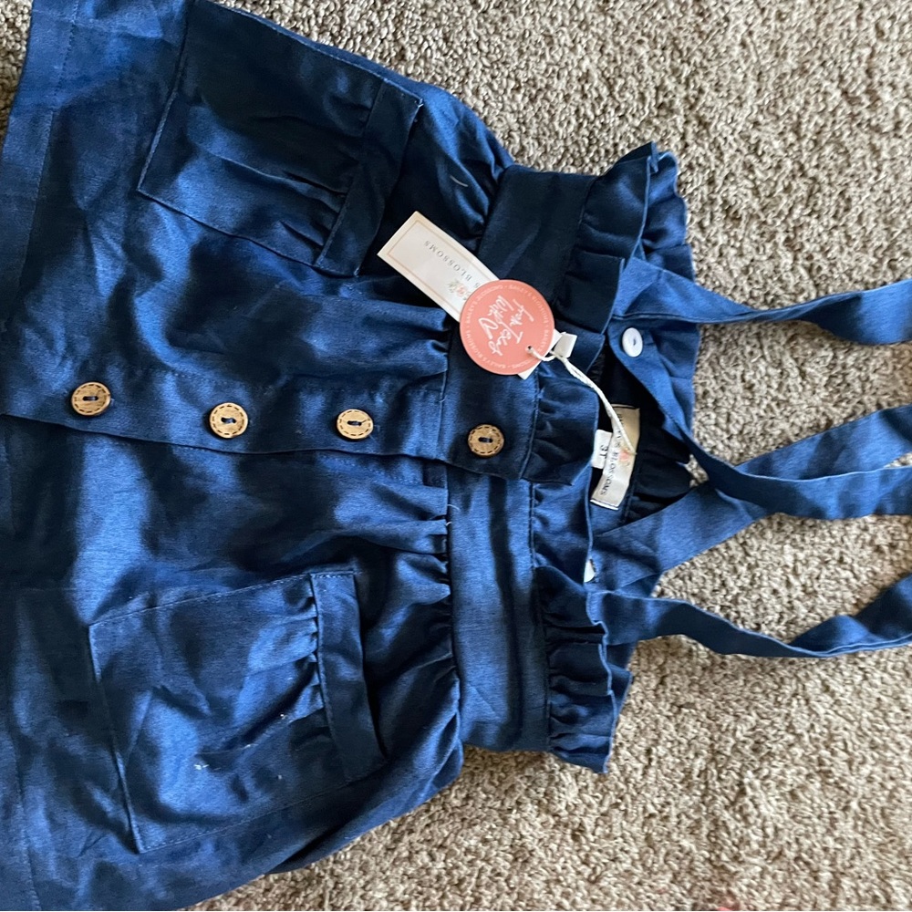 Red Minnie Mouse Hooded Dress with Blue Suspenders - Picture 3 of 6